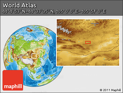 Physical Location Map of the Area around 44° 19' 14" N, 105° 28' 29" E