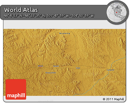 Physical 3D Map of the Area around 44° 19' 14" N, 105° 19' 29" W