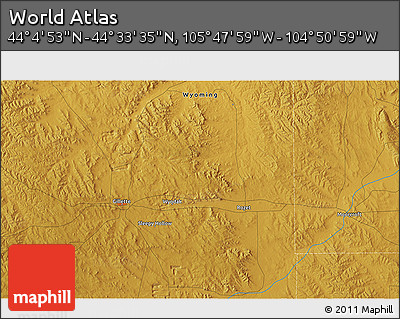 Physical 3D Map of the Area around 44° 19' 14" N, 105° 19' 29" W