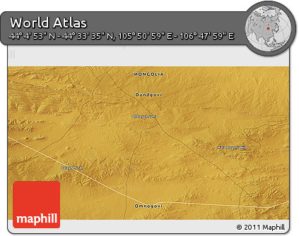 Physical 3D Map of the Area around 44° 19' 14" N, 106° 19' 29" E