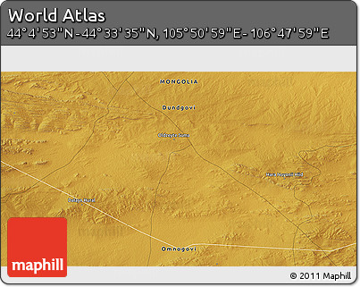 Physical 3D Map of the Area around 44° 19' 14" N, 106° 19' 29" E