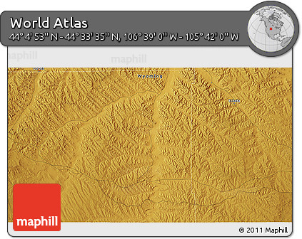 Physical 3D Map of the Area around 44° 19' 14" N, 106° 10' 30" W