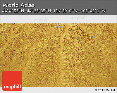 Physical 3D Map of the Area around 44° 19' 14" N, 106° 10' 30" W