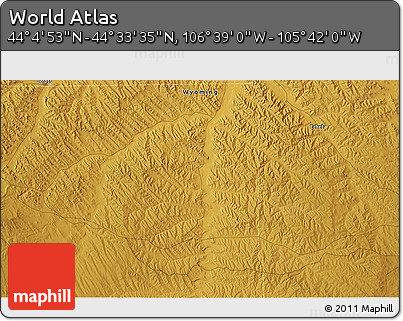 Physical 3D Map of the Area around 44° 19' 14" N, 106° 10' 30" W