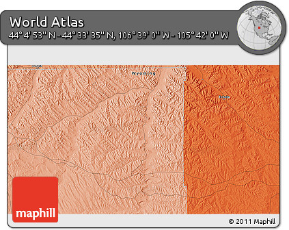 Political 3D Map of the Area around 44° 19' 14" N, 106° 10' 30" W