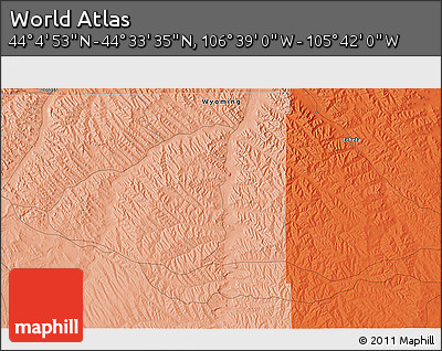 Political 3D Map of the Area around 44° 19' 14" N, 106° 10' 30" W