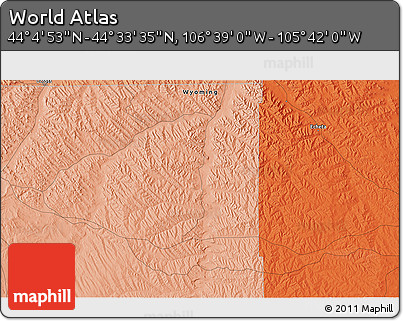Political 3D Map of the Area around 44° 19' 14" N, 106° 10' 30" W