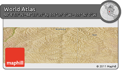 Satellite Panoramic Map of the Area around 44° 19' 14" N, 106° 10' 30" W