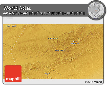 Physical 3D Map of the Area around 44° 19' 14" N, 108° 1' 30" E