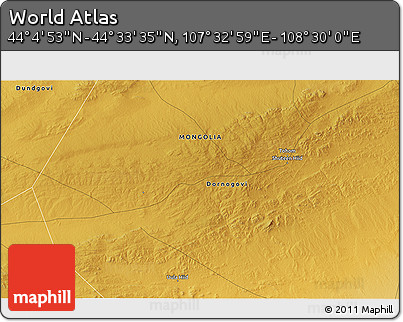 Physical 3D Map of the Area around 44° 19' 14" N, 108° 1' 30" E