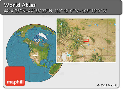 Satellite Location Map of the Area around 44° 19' 14" N, 108° 43' 29" W
