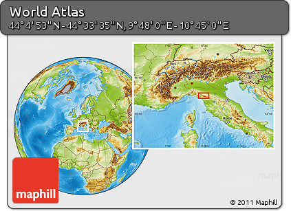 Physical Location Map of the Area around 44° 19' 14" N, 10° 16' 30" E
