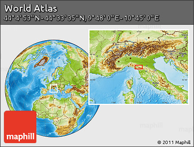 Physical Location Map of the Area around 44° 19' 14" N, 10° 16' 30" E