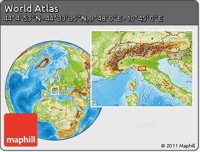 Physical Location Map of the Area around 44° 19' 14" N, 10° 16' 30" E