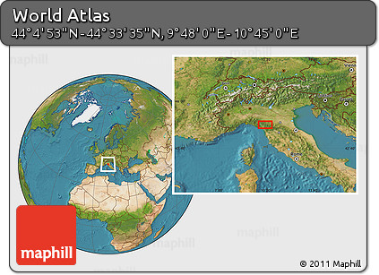 Satellite Location Map of the Area around 44° 19' 14" N, 10° 16' 30" E