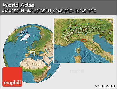 Satellite Location Map of the Area around 44° 19' 14" N, 10° 16' 30" E