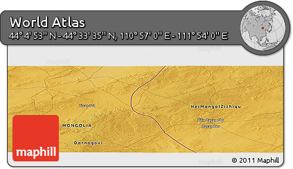 Physical Panoramic Map of the Area around 44° 19' 14" N, 111° 25' 30" E
