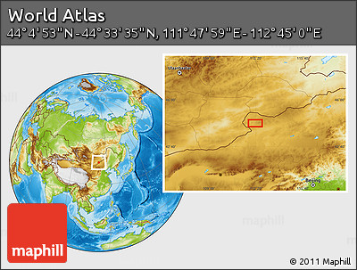 Physical Location Map of the Area around 44° 19' 14" N, 112° 16' 30" E