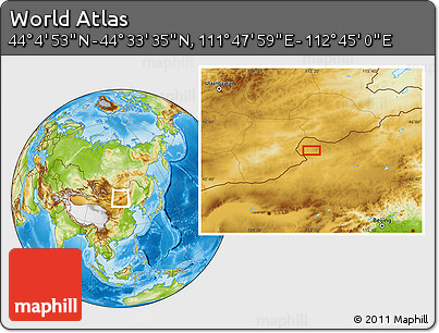 Physical Location Map of the Area around 44° 19' 14" N, 112° 16' 30" E