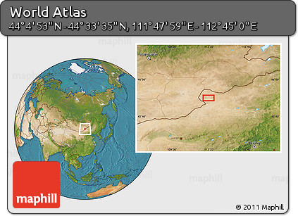 Satellite Location Map of the Area around 44° 19' 14" N, 112° 16' 30" E