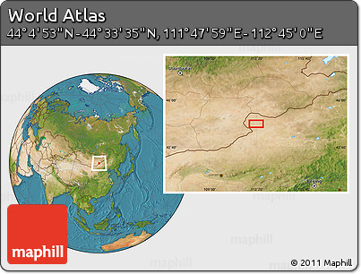 Satellite Location Map of the Area around 44° 19' 14" N, 112° 16' 30" E