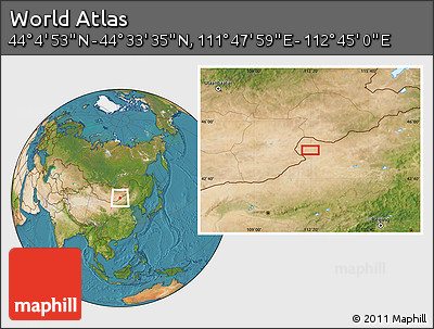Satellite Location Map of the Area around 44° 19' 14" N, 112° 16' 30" E