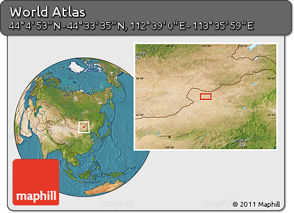 Satellite Location Map of the Area around 44° 19' 14" N, 113° 7' 30" E
