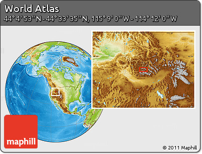 Physical Location Map of the Area around 44° 19' 14" N, 114° 40' 30" W