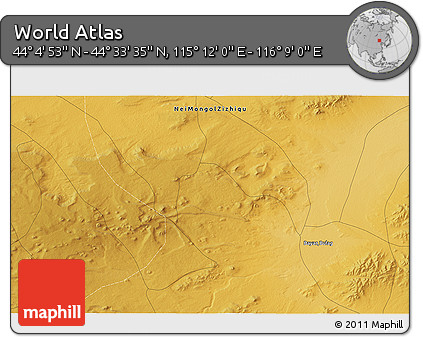 Physical 3D Map of the Area around 44° 19' 14" N, 115° 40' 30" E