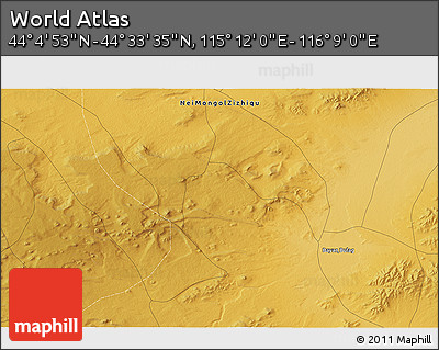 Physical 3D Map of the Area around 44° 19' 14" N, 115° 40' 30" E