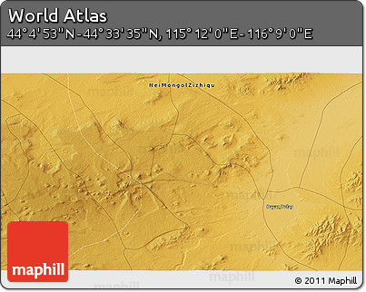 Physical 3D Map of the Area around 44° 19' 14" N, 115° 40' 30" E