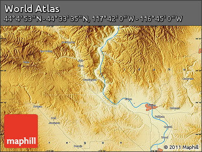 Physical Map of the Area around 44° 19' 14" N, 117° 13' 29" W