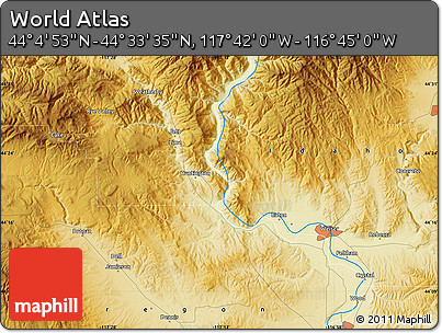 Physical Map of the Area around 44° 19' 14" N, 117° 13' 29" W