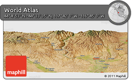 Satellite Panoramic Map of the Area around 44° 19' 14" N, 117° 13' 29" W