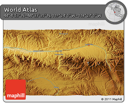Physical 3D Map of the Area around 44° 19' 14" N, 118° 55' 30" W