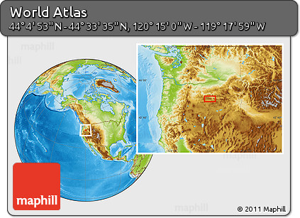 Physical Location Map of the Area around 44° 19' 14" N, 119° 46' 30" W