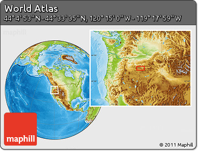 Physical Location Map of the Area around 44° 19' 14" N, 119° 46' 30" W