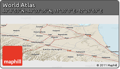 Shaded Relief Panoramic Map of the Area around 44° 19' 14" N, 11° 58' 29" E
