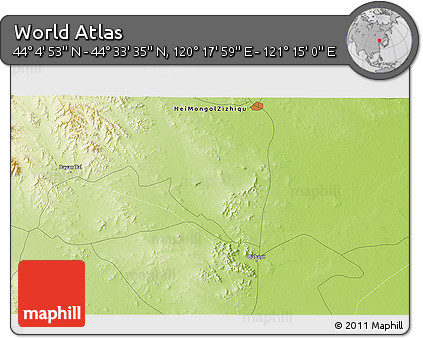 Physical 3D Map of the Area around 44° 19' 14" N, 120° 46' 30" E