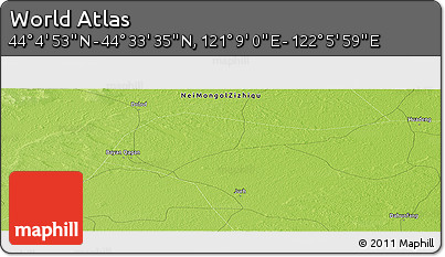 Physical Panoramic Map of the Area around 44° 19' 14" N, 121° 37' 30" E