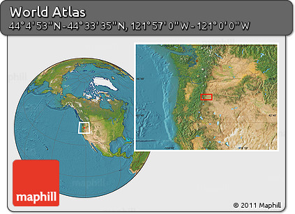 Satellite Location Map of the Area around 44° 19' 14" N, 121° 28' 29" W