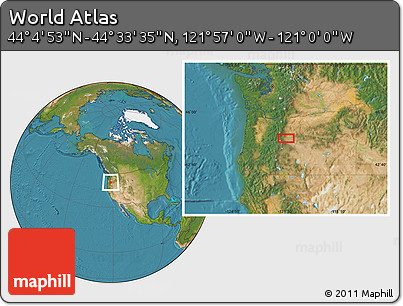 Satellite Location Map of the Area around 44° 19' 14" N, 121° 28' 29" W
