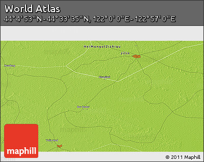 Physical 3D Map of the Area around 44° 19' 14" N, 122° 28' 29" E
