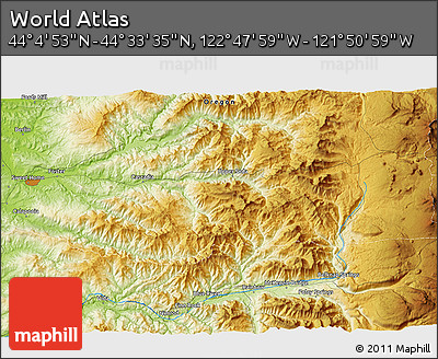 Physical 3D Map of the Area around 44° 19' 14" N, 122° 19' 29" W