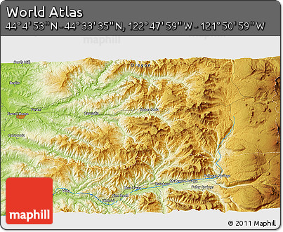 Physical 3D Map of the Area around 44° 19' 14" N, 122° 19' 29" W