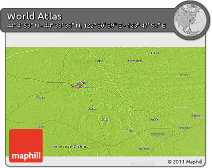 Physical 3D Map of the Area around 44° 19' 14" N, 123° 19' 29" E
