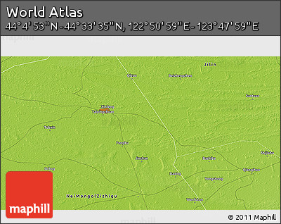 Physical 3D Map of the Area around 44° 19' 14" N, 123° 19' 29" E