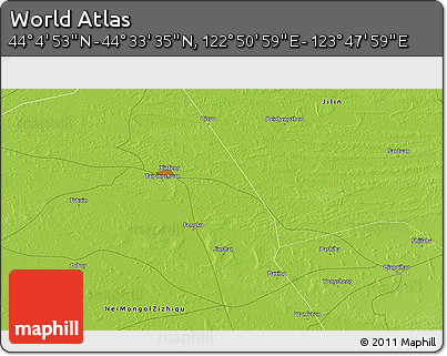 Physical 3D Map of the Area around 44° 19' 14" N, 123° 19' 29" E