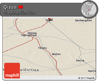 Shaded Relief Panoramic Map of Qizuo