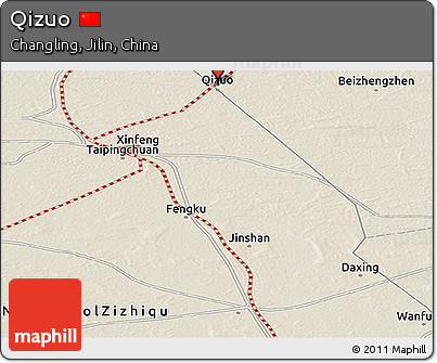 Shaded Relief Panoramic Map of Qizuo